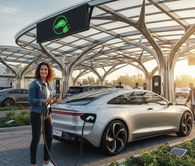 Woman charging an EV